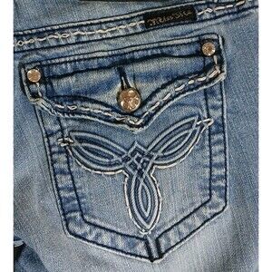 Miss Me Boot Cut Jean Women 29 Embroidered Pocket Denim Low Rise Light Wash #505
